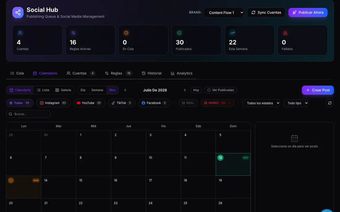Calendario y publicación automática en redes de ContentFlow365